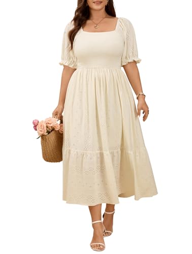 CICIDUDU Plus Size Casual Summer Milkmaid Maxi Dresses for Curvy Women - color: Beige, size: XX-Large Plus