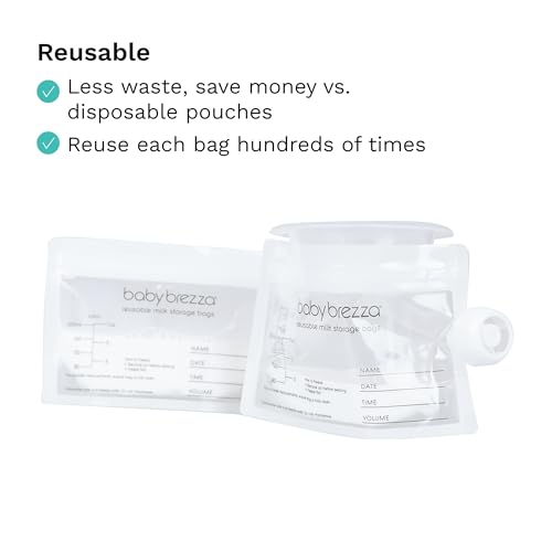 Baby Brezza Reusable Breastmilk Storage Bags, 10 Pack With Filling Funnel