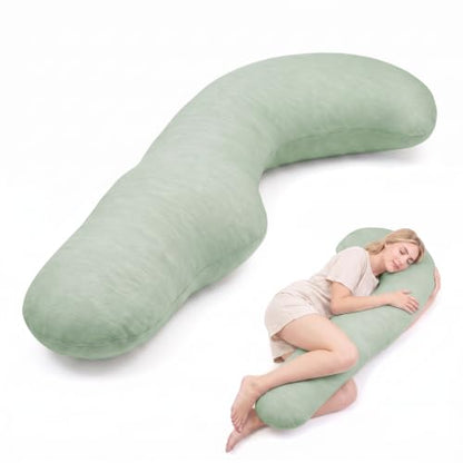 YZ HOME Cooling J Shaped Pregnancy Pillow, Removable Cover - color: J Shaped-green
