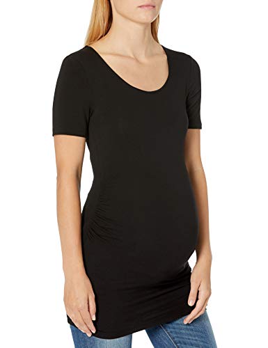 Amazon Essentials Women's Maternity Short-Sleeve Rouched Scoopneck T-Shirt, Pack of 2 - color: Black/White, size: Medium