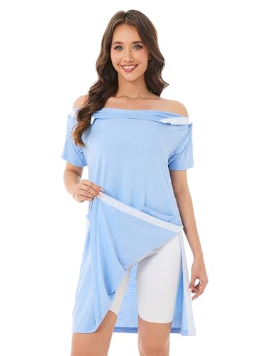 Post Shoulder Surgery Shirts for Women - color: Light Blue, size: Medium