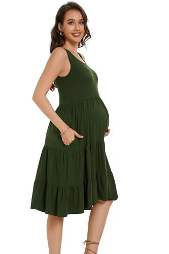 Smallshow Women's Sleeveless Ruffle Tank Maternity Dress - color: Army Green, size: Medium