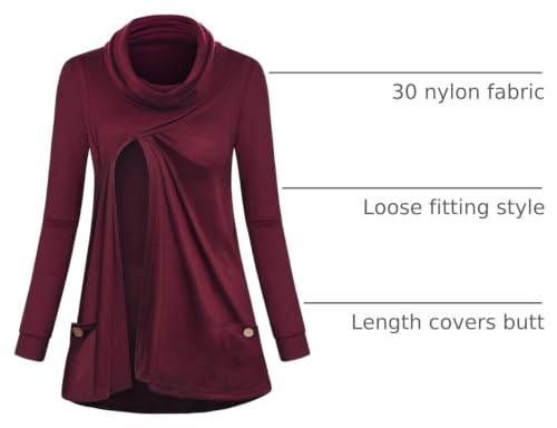 Joymom Maternity Warm Cowl Neck Nursing Sweatshirt Breastfeeding Tunic Tops - color: 2-wine, size: Medium