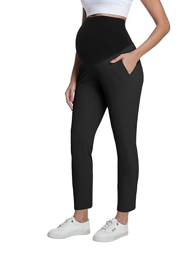 Foucome Womens Maternity Pants Over Belly Pregnancy Golf Pants - color: Black, size: Small
