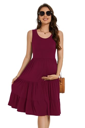 Smallshow Women's Sleeveless Ruffle Tank Maternity Dress - color: Maroon, size: Large
