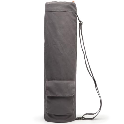 Yoga Mat Bag for Women & Men, Full-Zip Canvas Pilates Bag with Pockets - color: Grey-1