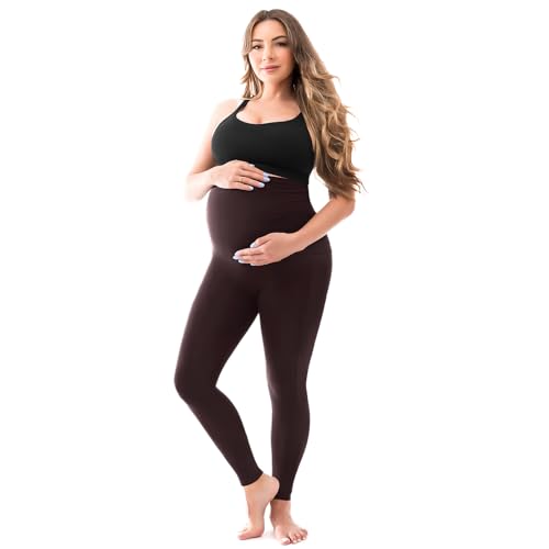 SINOPHANT Maternity Leggings with Pockets Over Belly Yoga Pants - color: Dark Brown, size: X-Large