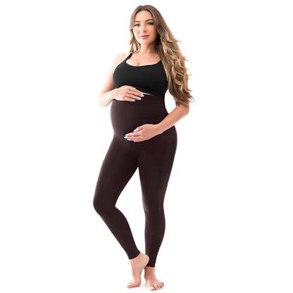 SINOPHANT Maternity Leggings with Pockets Over Belly Yoga Pants - color: Dark Brown, size: Large