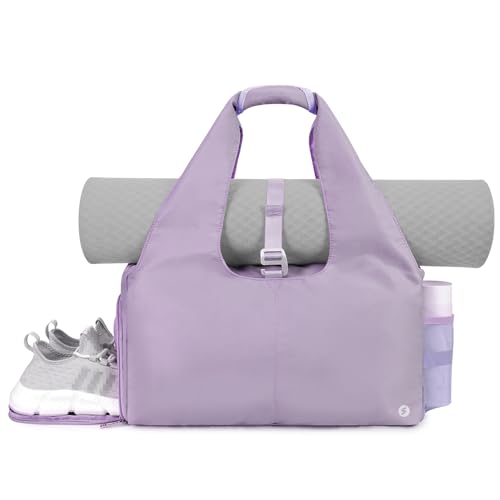 Sportsnew Tote Yoga Mat Gym Bag 20L Women W/Shoe Compartment Wet Dry Pocket - color: Purple