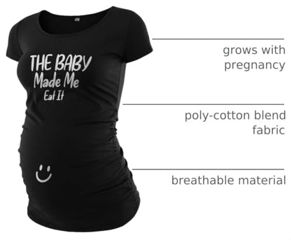 Decrum Maternity Short Sleeve Graphic Print T Shirts - color: Mts Black- Baby Made Me Eat It Maternity Shirt, size: XX-Large