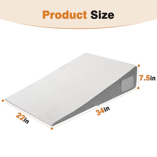 Vekkia 34" Extra-Long Wedge Pillow,7.5" Bed Wedge Pillow for Sleeping,White - color: White/Gray, size: Longer Wedge Pillow(34"x22"x7.5")