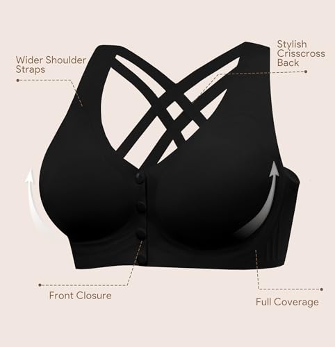 Angelhood Front Closure Racerback Jelly Bras for Women No Underwire - color: Black, size: Small
