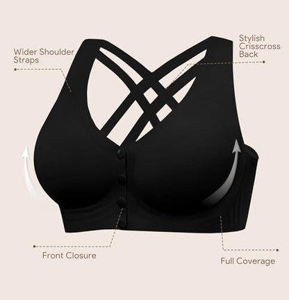 Angelhood Front Closure Racerback Jelly Bras for Women No Underwire - color: Black, size: Small