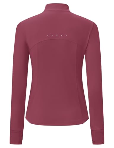 BGOWATU Women's Workout Athletic Jacket Zip Up Running Jackets Thumb Hole - color: Berry Red, size: Large