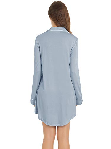 Cherrydew Women's Bamboo Viscose Cooling Long Sleeve Button Front Nightgown - color: Dusty Blue, size: Small