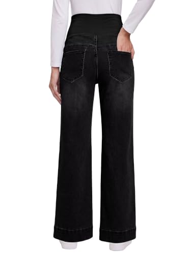 Yoklass Over The Belly Maternity Jeans Long Pants with Pockets - color: C01: Black, size: Medium