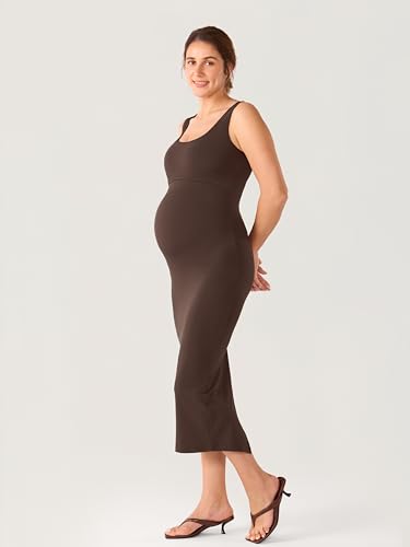 MOMANDA Sleeveless Maternity Nursing Dresses - color: Clay Brown, size: X-Small
