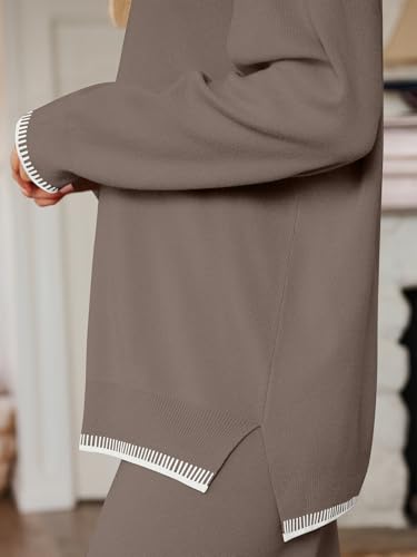 LILLUSORY Lounge Sets Womens 2 Piece Matching 2026 Fall Knit Sweater Set - color: Mocha, size: X-Large