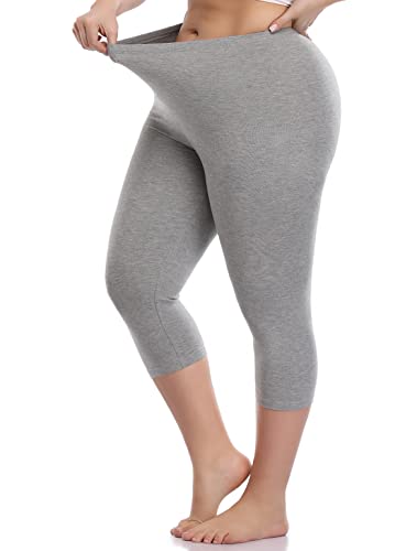 VOGUEMAX Womens Capri Leggings Plus Size High Waisted Crop Yoga Pants - color: Grey, size: 3X