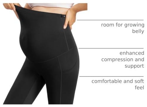 Enerful Maternity Leggings with Pockets Yoga Tights - color: Black+green, size: Small