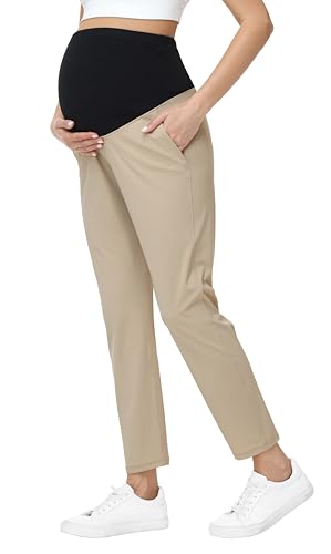 Maternity Pants Over Belly Pregnancy Casual Scrub Pant - color: Khaki, size: X-Large