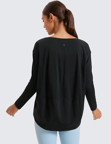 CRZ YOGA Pima Cotton Boat Neck Top - color: Black, size: Medium