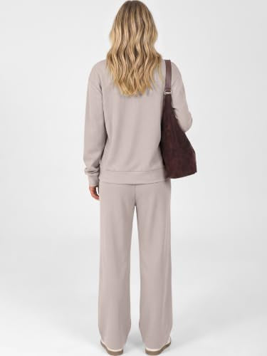 ANRABESS Womens Lounge Sets Waffle Fall 2 Piece Travel Outfits - color: Grey Taupe, size: X-Large