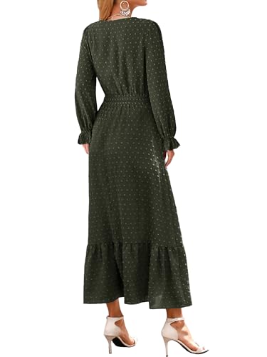 CzzzyL Women Nursing Boho Maxi Dress Swiss Dot Smocked with Pockets - color: S-green, size: Small