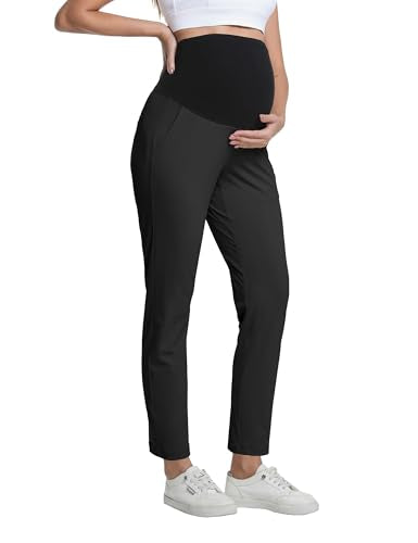 V VOCNI Maternity Pants Work Dress Pockets Ankle Pregnancy Scrub Pants - color: Black, size: X-Large