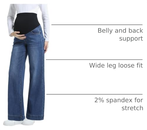 Maternity Jeans Wide Leg Loose Pregnancy Denim Pants - color: Dark Blue, size: Large