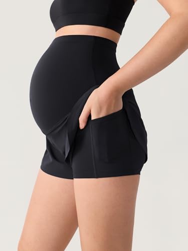 MOMANDA Athletic Maternity Dolphin Shorts 3" - color: Black, size: X-Small