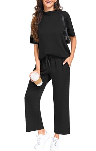 PrinStory Womens Lounge Set Summer 2 Piece Matching Sets - color: Dark Black, size: Small