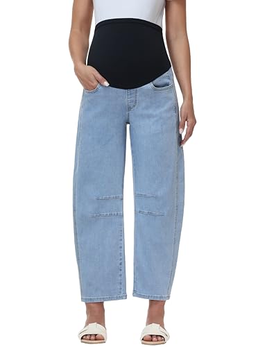 Maternity Barrel Jeans Wide Leg Denim Pants - color: Light Blue, size: XX-Large