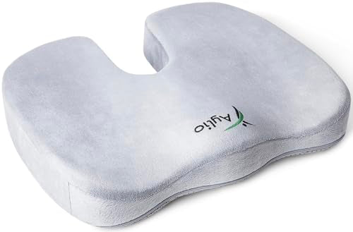 Aylio Coccyx Seat Cushion for Tailbone Pain & Sciatica - U-Cutout Suspends the Tailbone, Nothing Touches It - Firm Foam that Won't Flatten - Washable Cover - Office Chair, Car, Wheelchair (Gray)