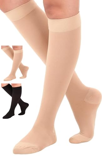ABSOLUTE SUPPORT Opaque Women & Men Compression Socks, 30-40mmHg - color: Beige, size: 3X-Large
