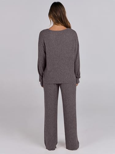 ANRABESS Women 2 Piece Lounge Pajamas Sets Casual Fall Outfits - color: Dark Brown, size: Small