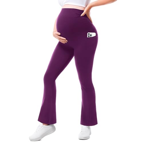 Walifrey Maternity Flared Leggings Yoga Pants - color: Plum Purple, size: X-Large
