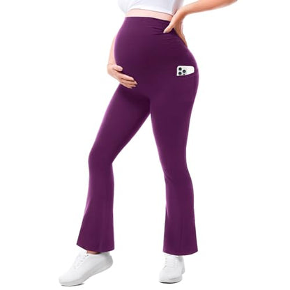 Walifrey Maternity Flared Leggings Yoga Pants - color: Plum Purple, size: Small