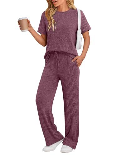 LILLUSORY Womens Lounge Sets 2 Piece Matching Travel Outfits - color: Winered, size: Medium