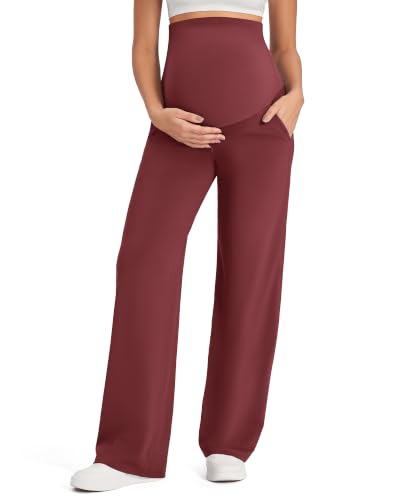 G4Free EverGoing Maternity Pants Over the Belly Pregnancy Work Trousers - color: Dark Burgundy, size: Large