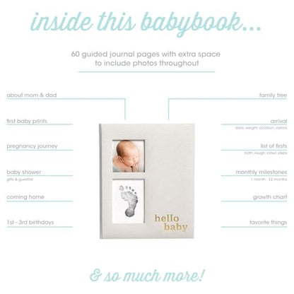 Pearhead Gray Linen Hello Baby Memory Book, Includes Clean-Touch Ink Pad - color: Gray Linen Baby Book