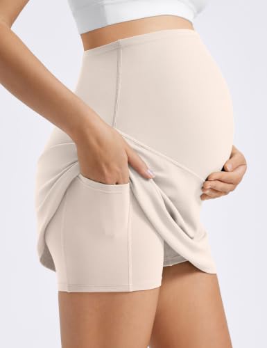 POSHDIVAH Creamluxe Maternity A-Line Tennis Golf Skirt - color: Khaki, size: Small