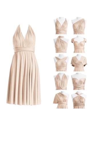 72styles Multi-Way Wrap Short Infinity Dress for Bridesmaids - color: Champagne