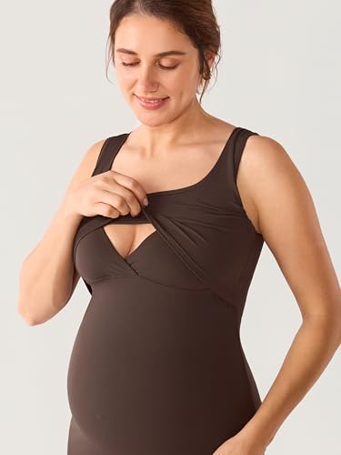 MOMANDA Sleeveless Maternity Nursing Dresses - color: Clay Brown, size: Small