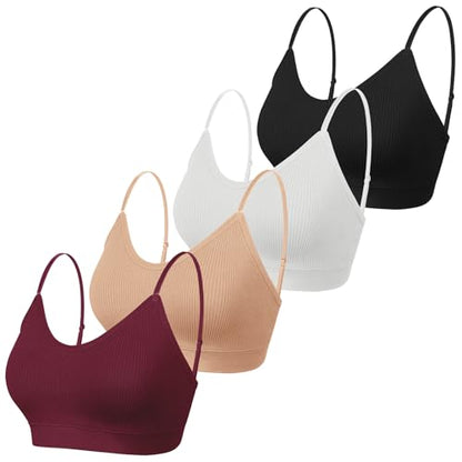 KCDDUMK 4 Pack Cami Bralettes for Women, Spaghetti Strap Sleep Bras - color: Black, White, Nude, Red, size: X-Large