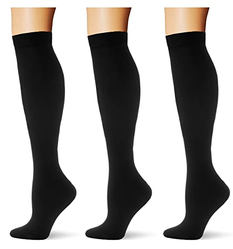 (3 pairs) Compression Socks 20-30 mmHg Long Knee High Socks for Women Men Support Athletic Travel Daily Wear - color: 3p5 3 Black, size: Large-X-Large