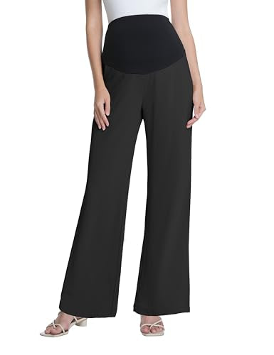 Maternity Pants Wide Leg Pregnancy Palazzo Pants - color: Black, size: Small