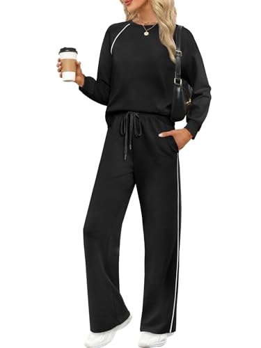 Sampeel Women 2 Piece Lounge Sets Sweatsuit Fall Outfits Matching Sets - color: Black, size: Large