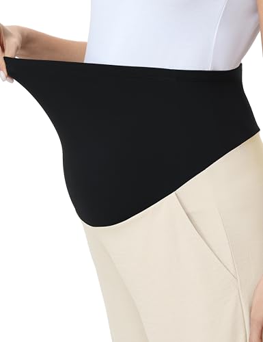Maternity Capris Wide Leg Pregnancy Cropped Pants - color: Beige, size: Small