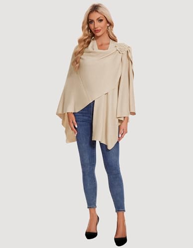 PULI Women Elegant Cross Front Floral Shawl Wraps Poncho Fall Winter - color: Barley Twist